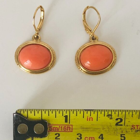 Joan Rivers Oval Dangle lever back earrings - coral – gold tone - Picture 1 of 7